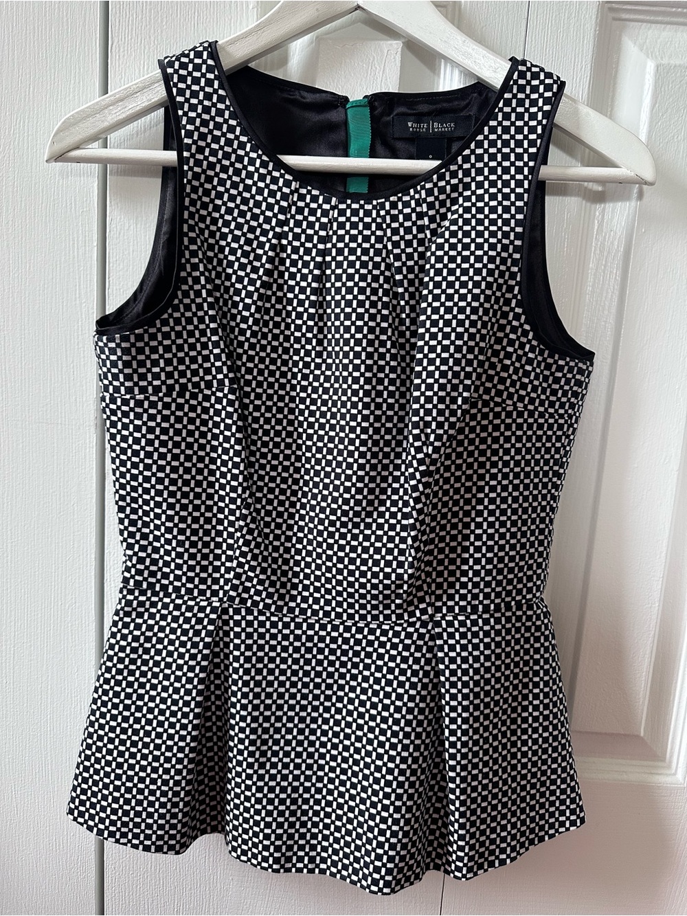 White House Black Market Black & White Check Peplum Top